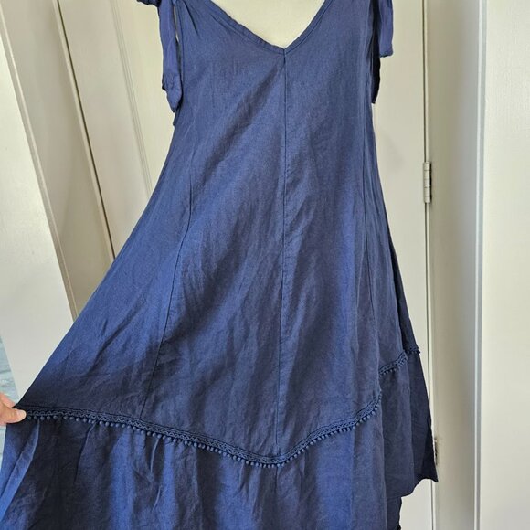 Cristina Vergani Silk Linen Blue Dress Maxi Sleeveless Boho New Tags Medium Long - Picture 5 of 11